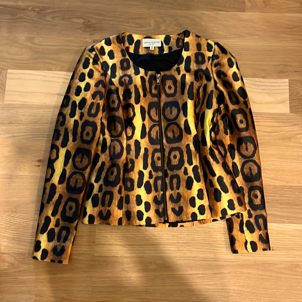 Charlotte Brody pleated jacquard leopard print blazer